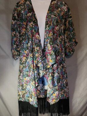 LuLaRoe Colorful Paisley Kimono with Black Trim